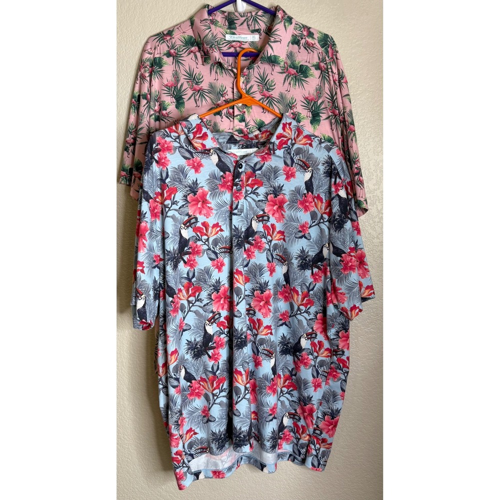 Caribbean Isle Breeze XL Polo Shirts Bundle Pink Blue Flamingo Toucan‎ Tropical
